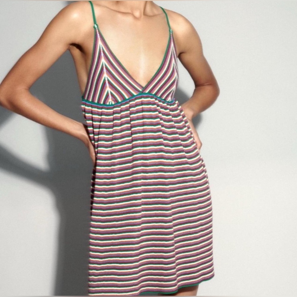 Zara Striped Multicolor Sweater Mini Dress